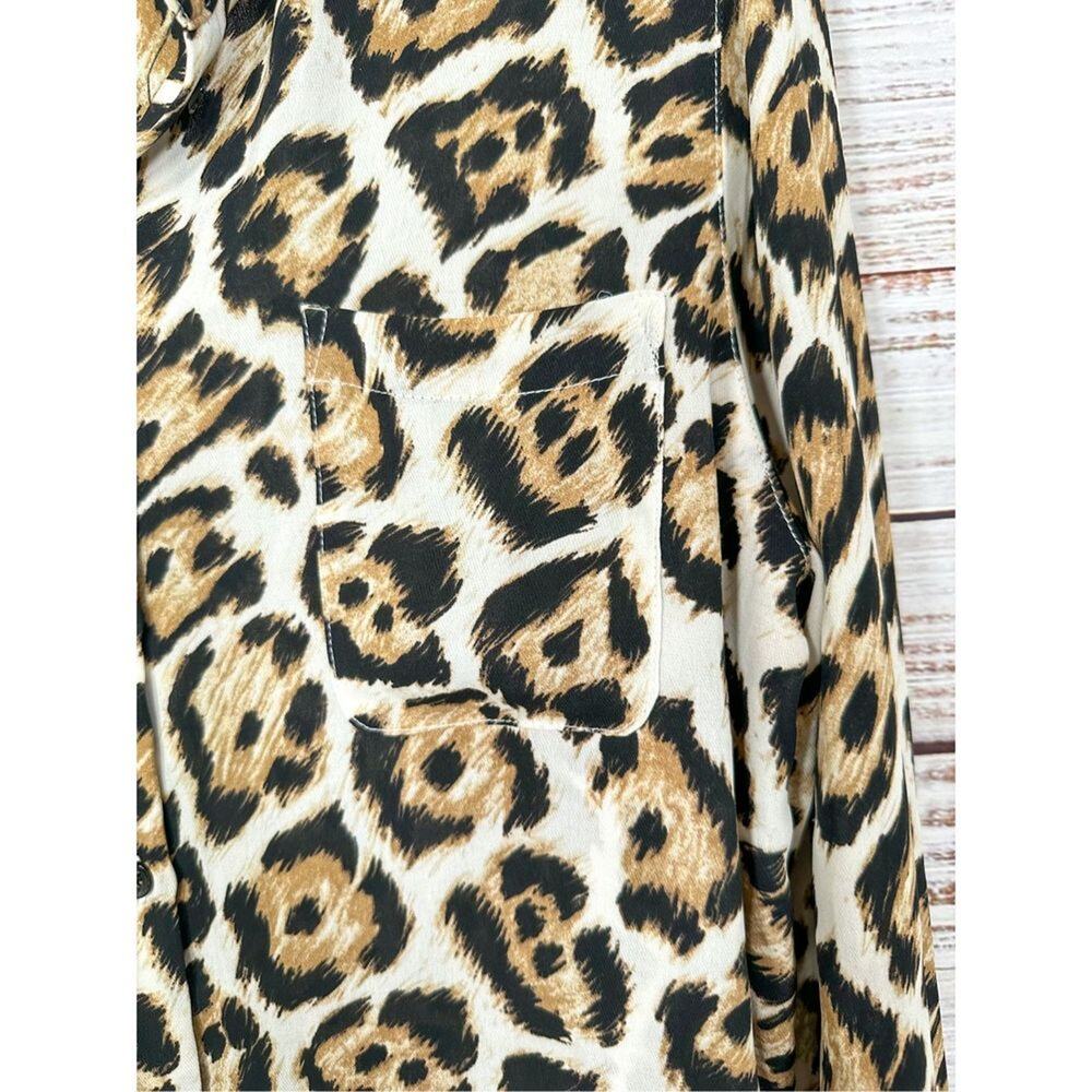 Philosophy Womens Leopard Print Collared Button-Up Blouse Brown Black Size Small - Picture 6 of 12
